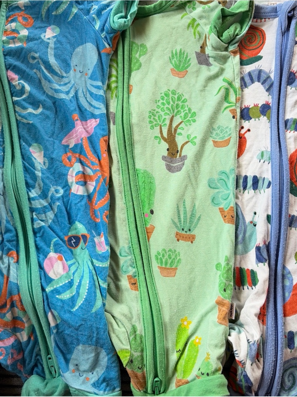 Little Sleepies Shorty Zippy Bundle Unisex Ocean Caterpillar Succulents 6-12 Mo
